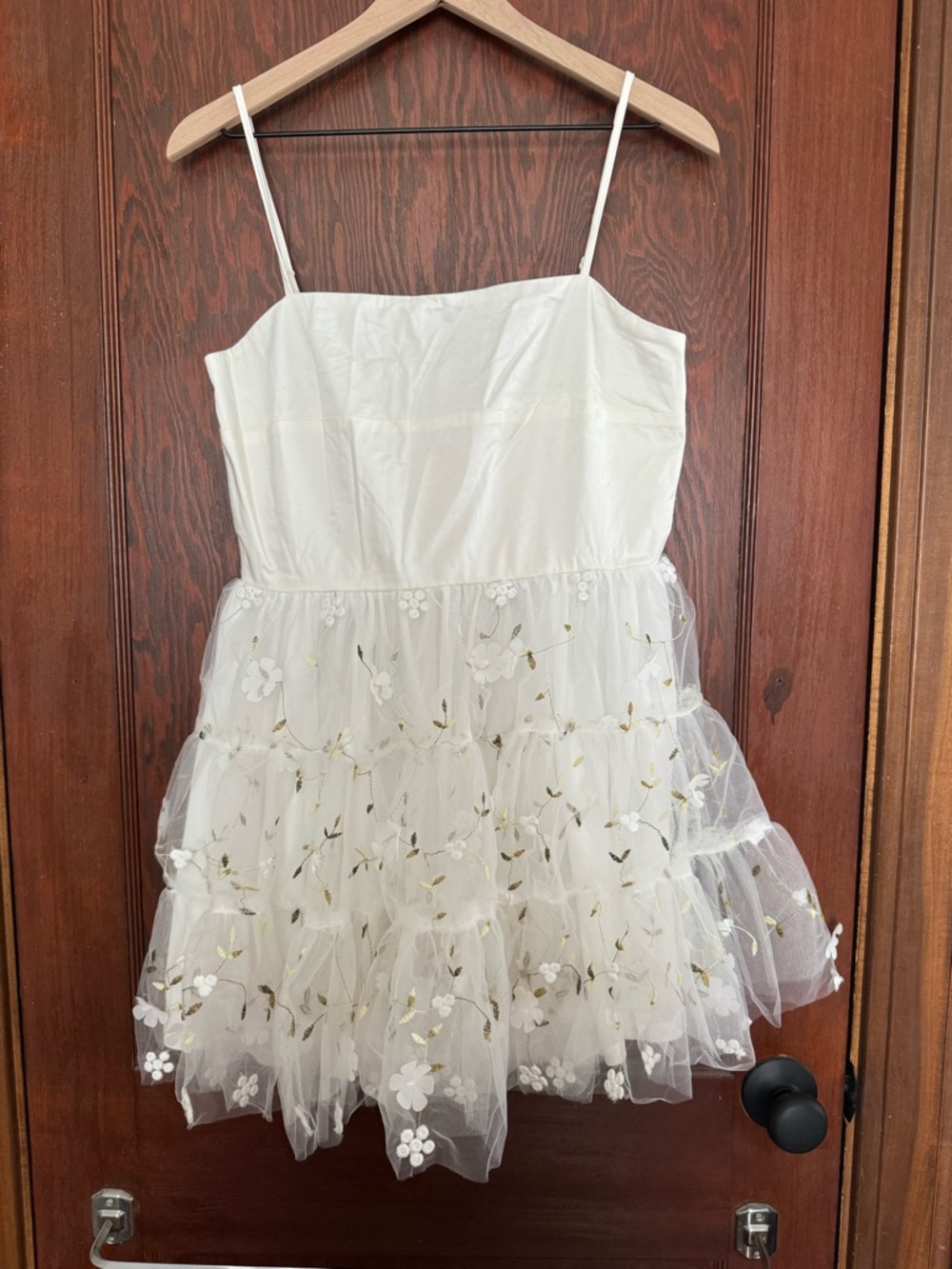 Francesca's Collections White Floral Embroidered Tulle Mini Dress